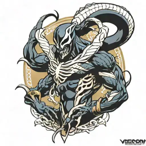/realistic venom superhero mixed with anubis egiptian god tattoo design idea