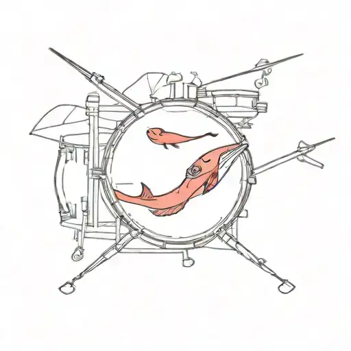the red whale depicted on the drum set tattoo design idea