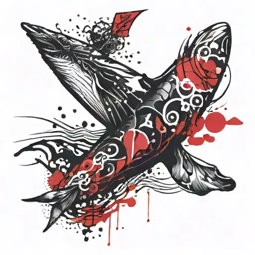 the red whale depicted on the drum stick tattoo design idea