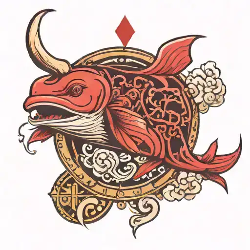 the red whale depicted on the drum sticks tattoo design idea