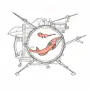 the red whale depicted on the drum set tattoo design idea