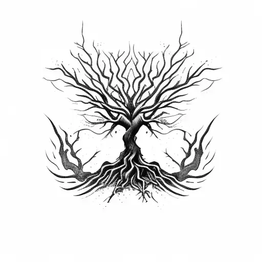 life and death demon wing tree  tattoo design idea