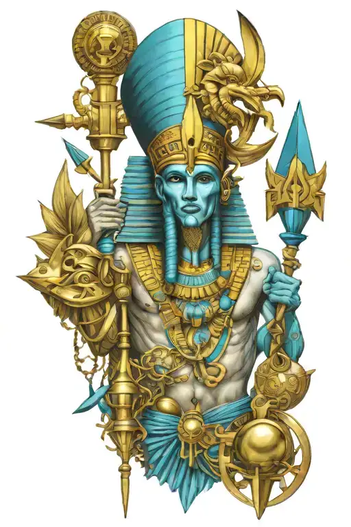 amun ra horus osiris anubus aquarius picies arrow neptune tattoo design idea