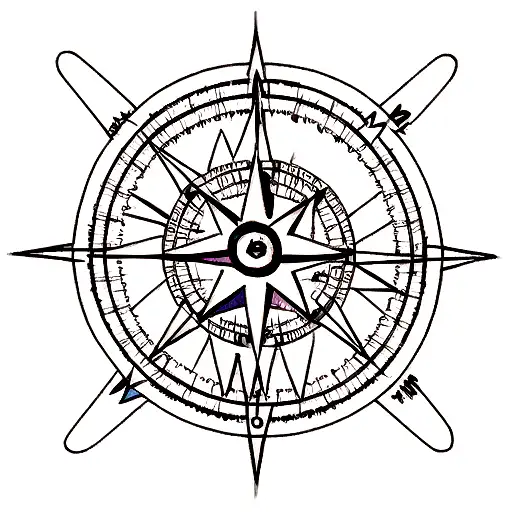 A compass rose intertwined with a wolf tattoo design idea