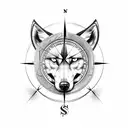 A compass rose intertwined with a wolf tattoo design idea