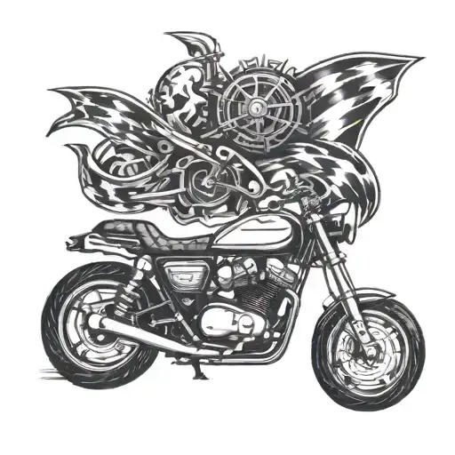A motorcycle merging with a spade symbol, symbolizing luck and speed tattoo design idea