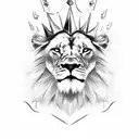 realistic lion with crown tattoo design idea