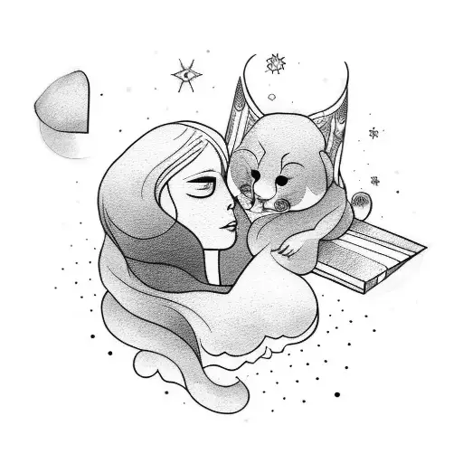 Create a tattoo of simple lines, mom and daughter, love, birthday the same day February 3rd tattoo design idea