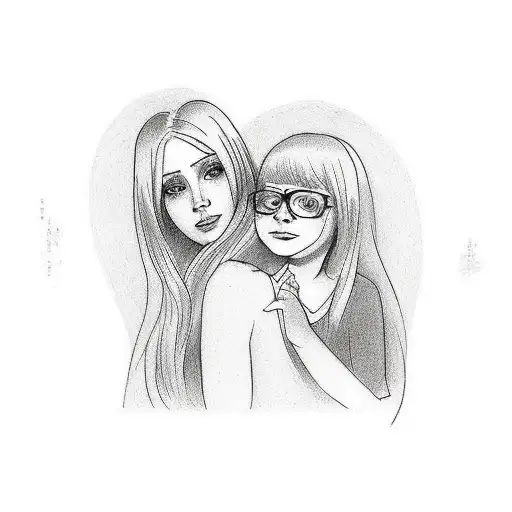 Create a tattoo of simple lines, mom and daughter, love, birthday the same day February 3rd tattoo design idea