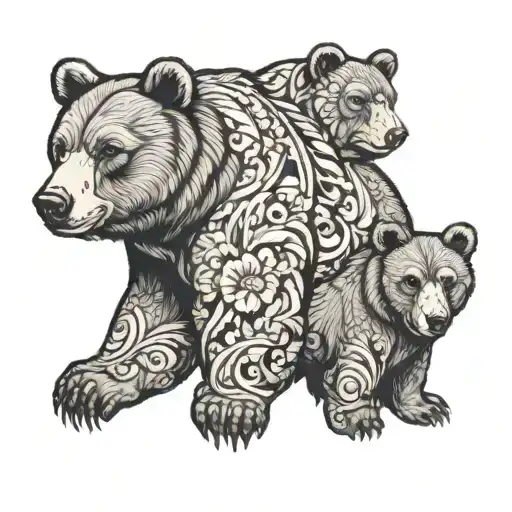 bear with 2 cubs tattoo design idea