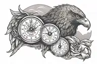 A piece of land on which are depicted speed, freedom, speedometer, love, family, music, golden eagle tattoo design idea