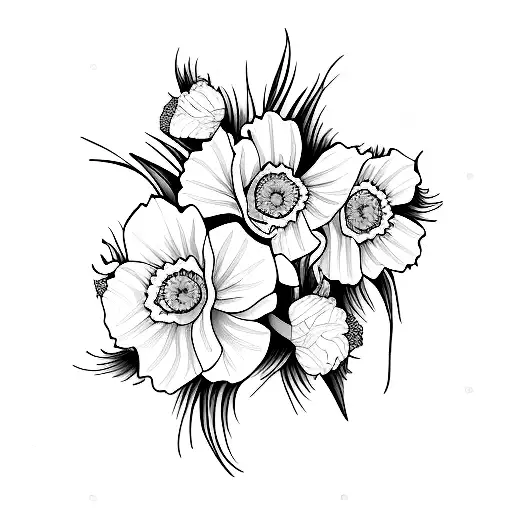 daffodils, carnations and poppies tattoo design idea
