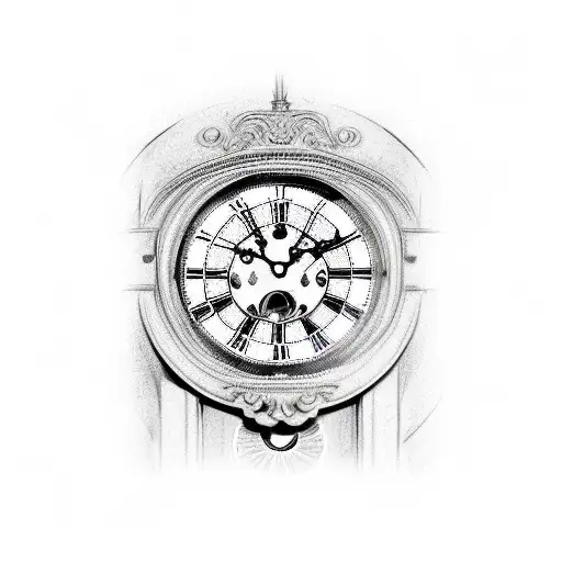 broken grandfather clock head with roman numerals lying around tattoo design idea