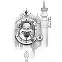 grandfather clock as a king chess piece tattoo design idea
