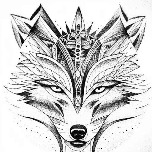 wolf, fox, native american tattoo design idea