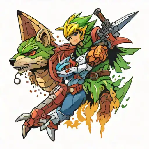 link and samus and falco star fox  smash bros tattoo design idea