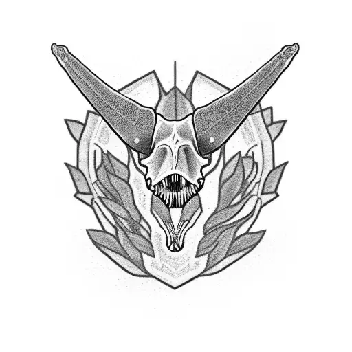 dinosaur skull monstera tattoo design idea