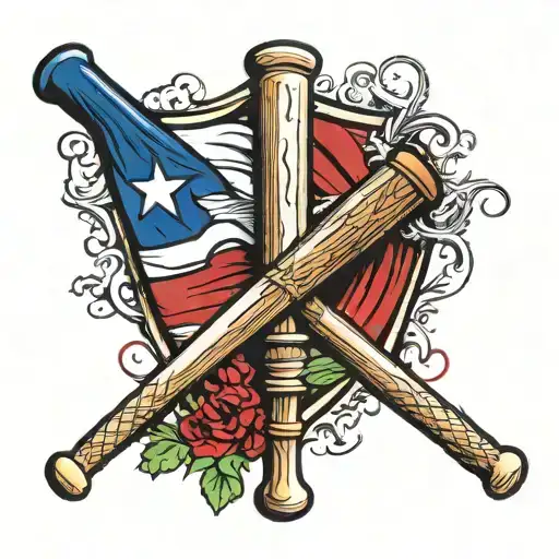 baseball bat and baseball Dominican Republic flag intertwined tattoo design idea
