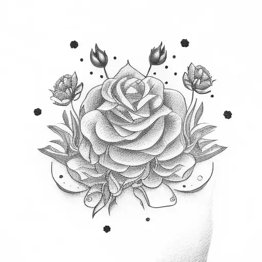 Elegant Virgo maiden holding a bouquet of dog paw flowers tattoo design idea