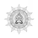 indian om symbol with sun rising at the background tattoo design idea