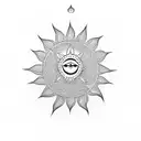 indian om symbol with sun rising at the background tattoo design idea