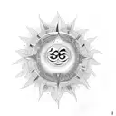 indian om symbol with sun rising at the background tattoo design idea