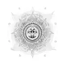 indian om symbol with sun rising at the background tattoo design idea