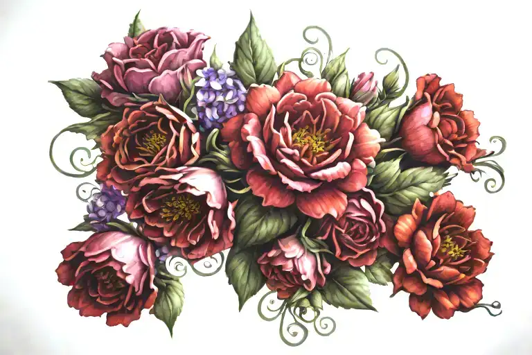 birth month flower bouquet tattoo design idea