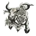 bull with roses around it and thr date july 8 2011 in roman numerals underneath it tattoo design idea