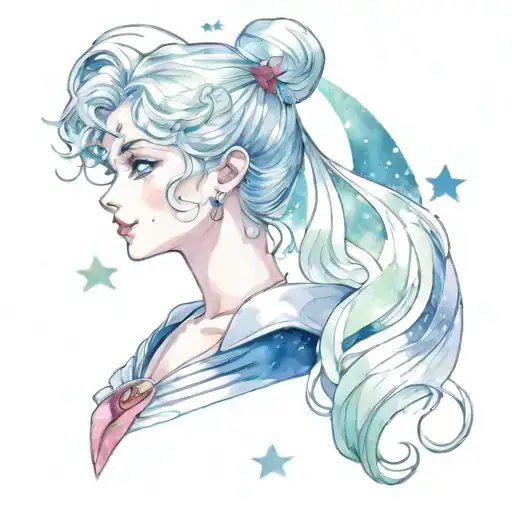 sailor moon surrounded by stars tattoo design idea