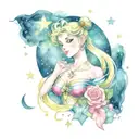 sailor moon surrounded by stars tattoo design idea