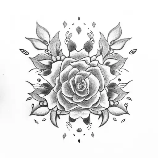 A black and grey tattoo design of a philosophical quote intertwined with blooming flowers, symbolizing growth and wisdom. tattoo design idea