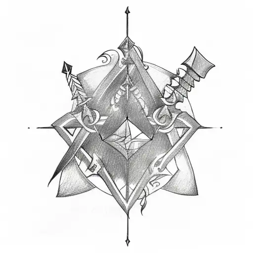A sketch-style tattoo design of three swords arranged in a triangle formation, with each sword representing one of the client's siblings. tattoo design idea