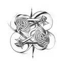 A tattoo design featuring three intertwined swords to represent the client's three siblings, with each sword adorned with a different type of flower to symbolize each sibling's unique personality. tattoo design idea