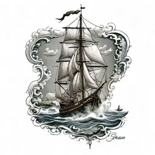 sea and passion seaman sailing tattoo design idea