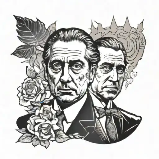 Tattoo template from thigh to calf / Illustration: Don Vito Corleone, Michael Corleone, Toni Montana, Donnie Brask tattoo design idea