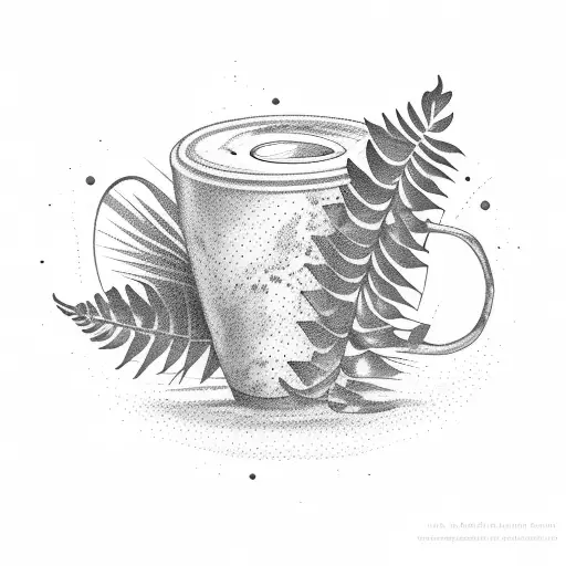 Coffee cup with tropical plants as steam tattoo design idea