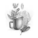Coffee cup with tropical plants as steam tattoo design idea