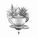 Coffee cup with tropical plants as steam tattoo design idea