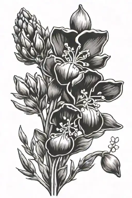 bluebonnet with name written tattoo design idea