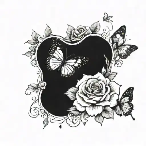Incorporate a semicolon symbol into a design of roses and butterflies to signify hope and perseverance in mental health struggles tattoo design idea