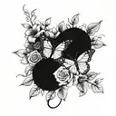 Incorporate a semicolon symbol into a design of roses and butterflies to signify hope and perseverance in mental health struggles tattoo design idea