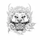 Foo dog with roses and a snake tattoo design idea
