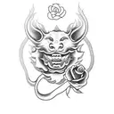 Foo dog with roses and a snake tattoo design idea