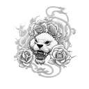 Foo dog with roses and a snake tattoo design idea