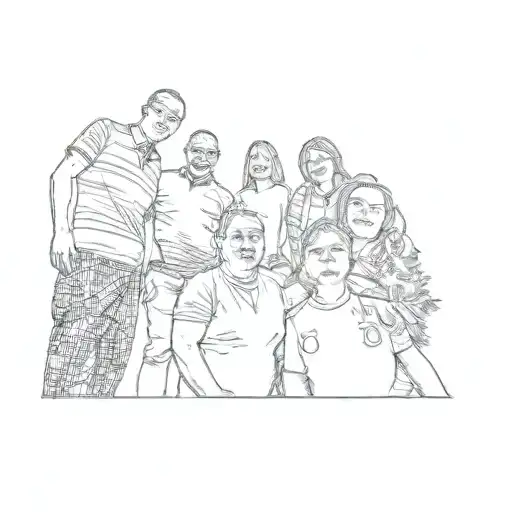 a family posing in front of a christmas tree tattoo design idea