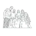 a family posing in front of a christmas tree tattoo design idea