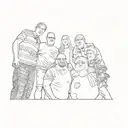 a family posing in front of a christmas tree tattoo design idea