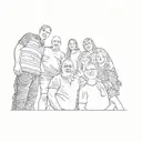 a family posing in front of a christmas tree tattoo design idea