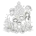 a family posing in front of a christmas tree tattoo design idea